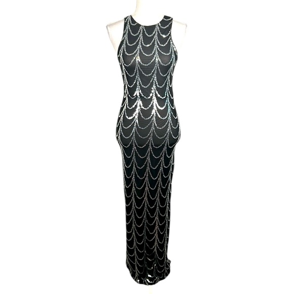 Shein Black & Silver Sequin Special Occasion Sleeveless Maxi Dress Size 14 - Picture 1 of 7
